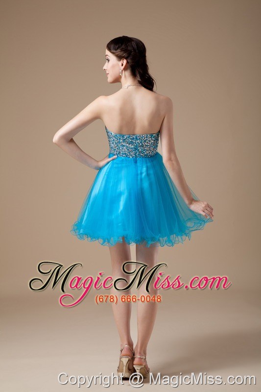 wholesale low price teal a-line cocktail dress strapless organza beading mini-length